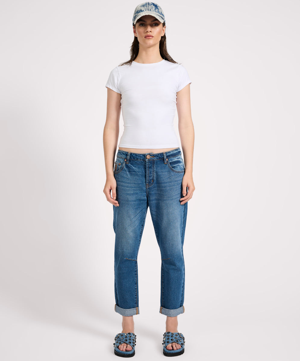  Saints Low Waist Boyfriend Denim Jeans - Pacifica Blue
