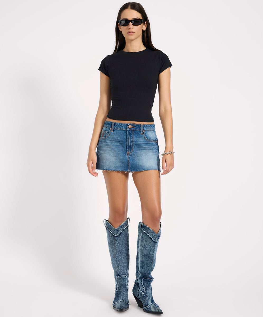 Sloane Low Waist Denim Mini Skirt - Pacifica Blue