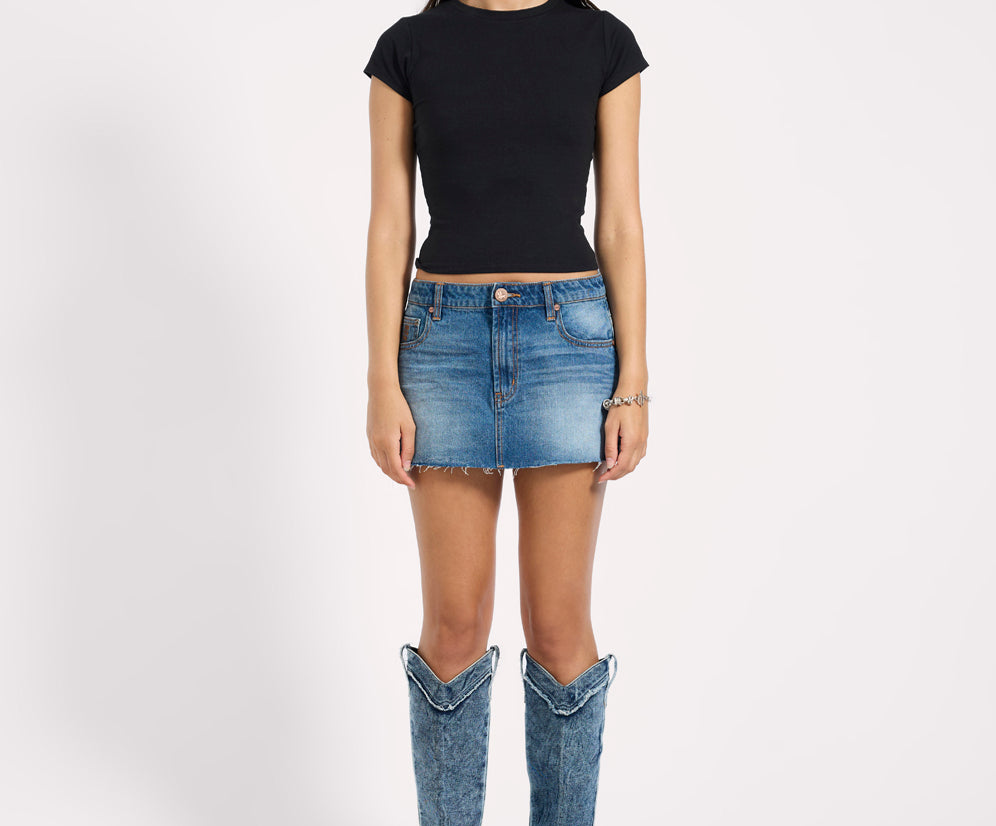Sloane Low Waist Denim Mini Skirt - Pacifica Blue