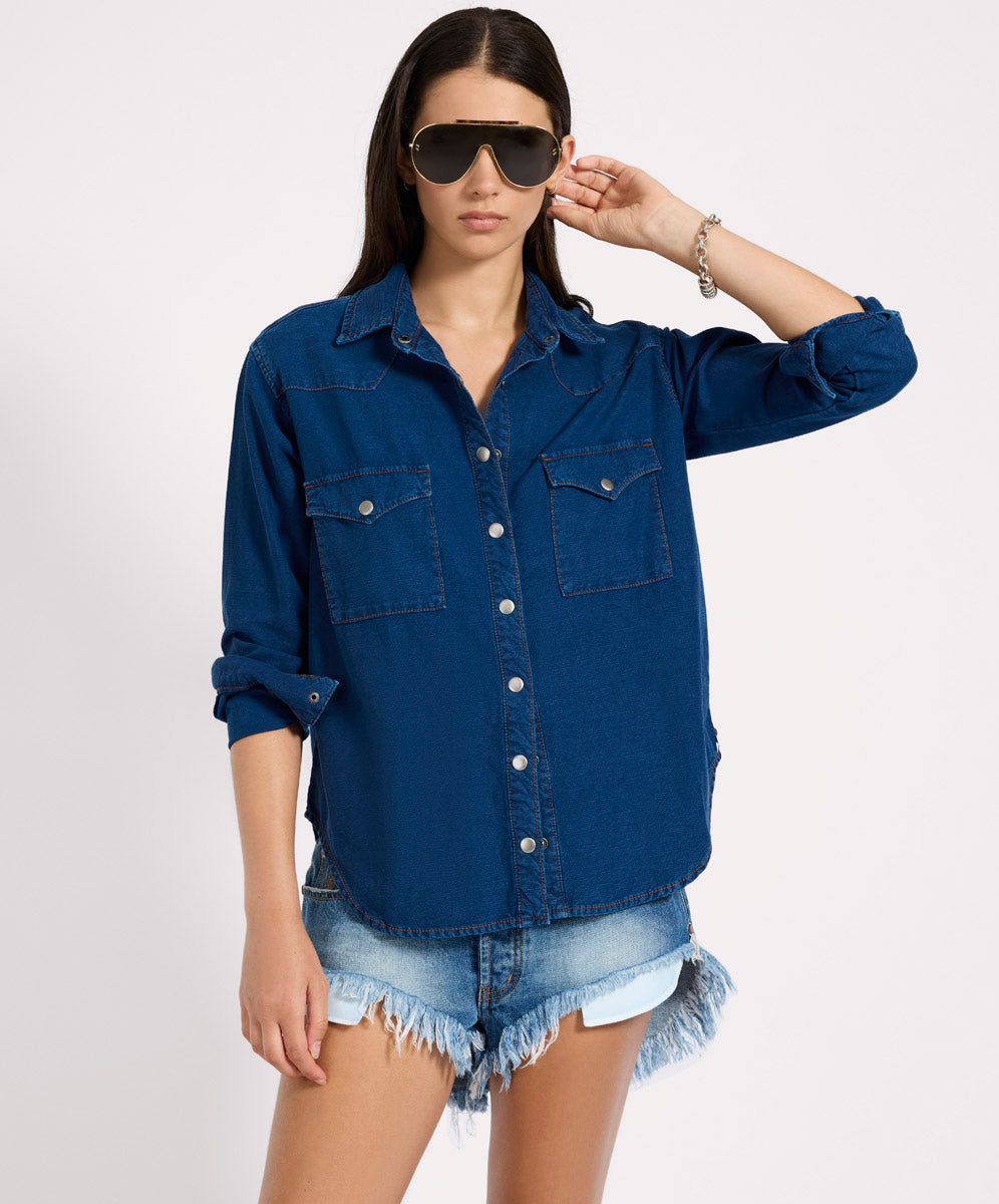  Western Denim Shirt - Deep Blue