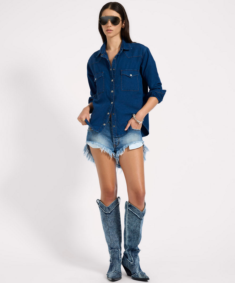  Western Denim Shirt - Deep Blue
