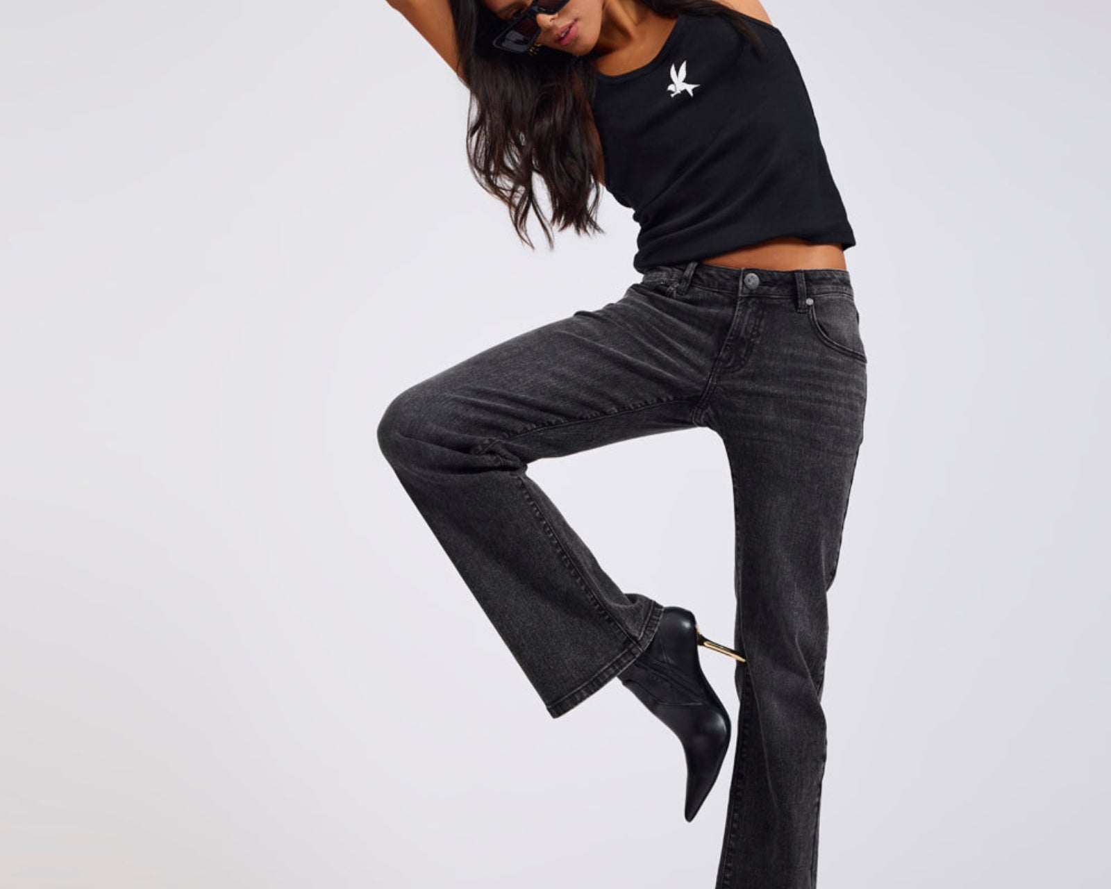 Alice Low Waist Bootcut Denim Jeans - Washed Black