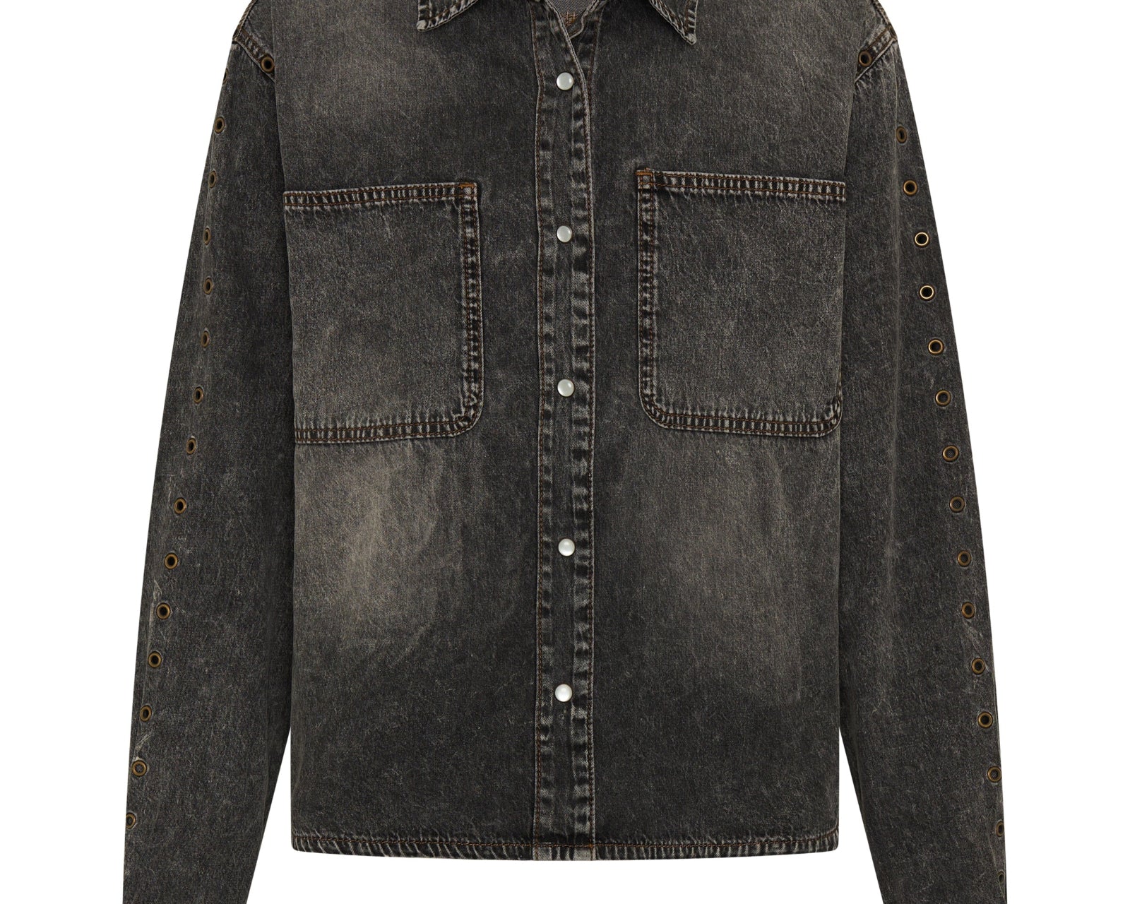 Nixie Eyelet Classic Fit Denim Shirt - Charcoal Black