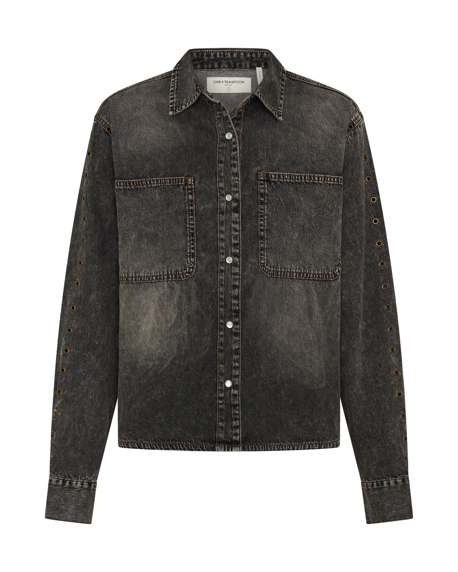 Nixie Eyelet Classic Fit Denim Shirt - Charcoal Black