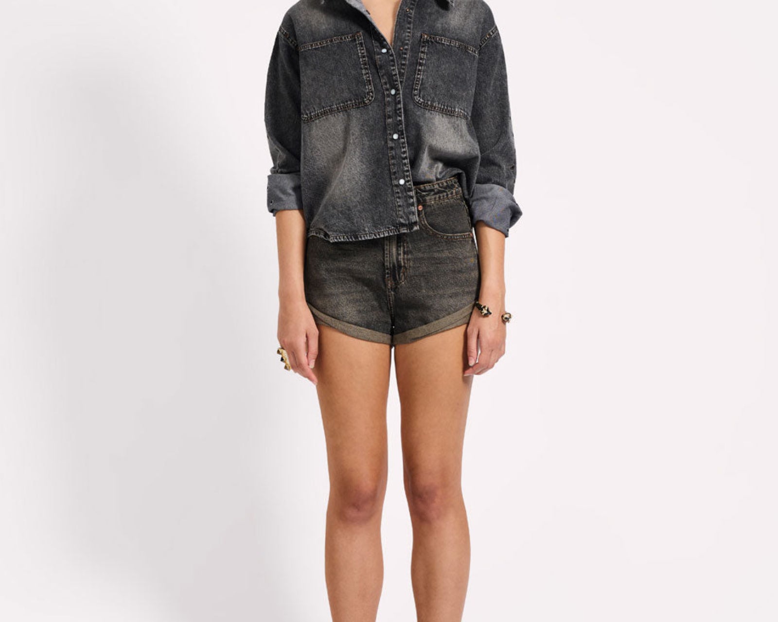 Nixie Eyelet Classic Fit Denim Shirt - Charcoal Black