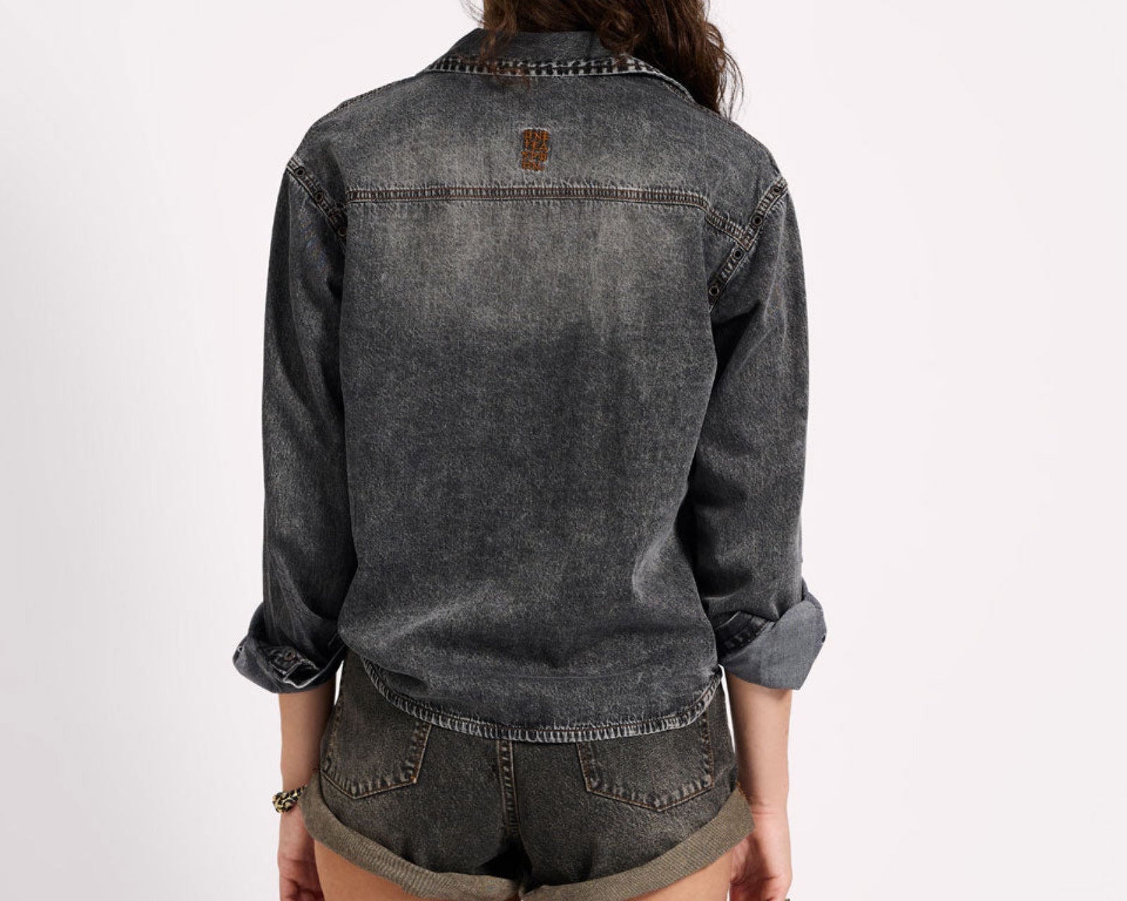 Nixie Eyelet Classic Fit Denim Shirt - Charcoal Black