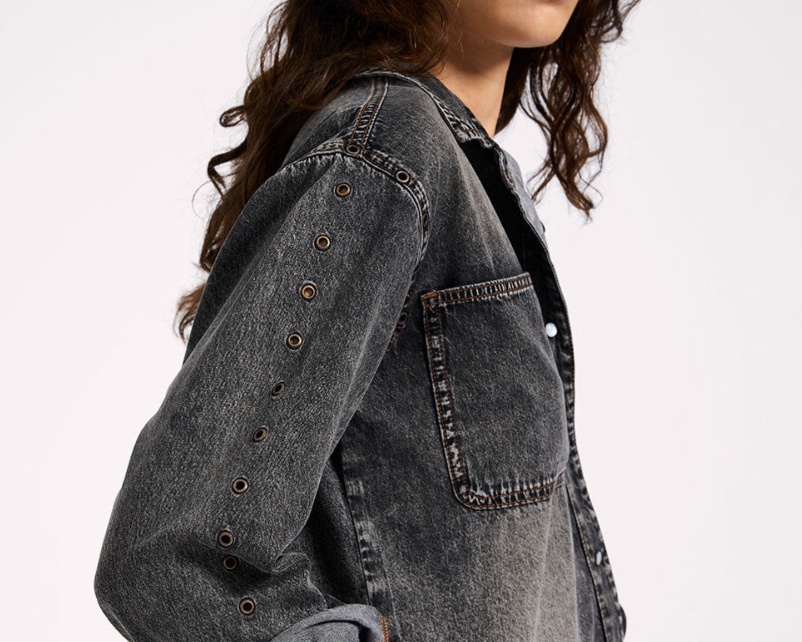 Nixie Eyelet Classic Fit Denim Shirt - Charcoal Black