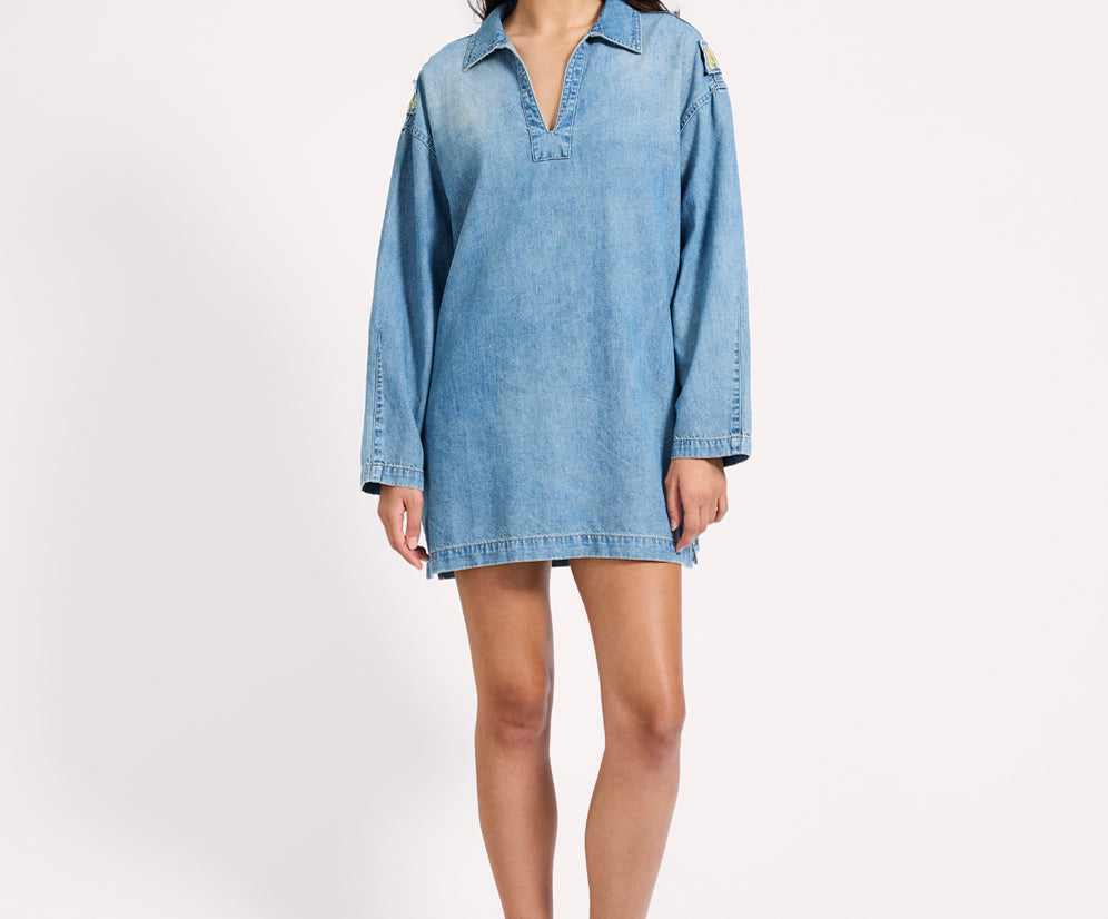 denim pullover dress Anya Denim Overall Dress