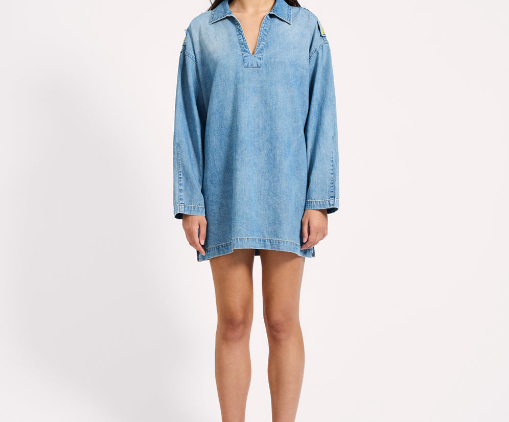 Le Captain Pullover Denim Mini Dress - Blue