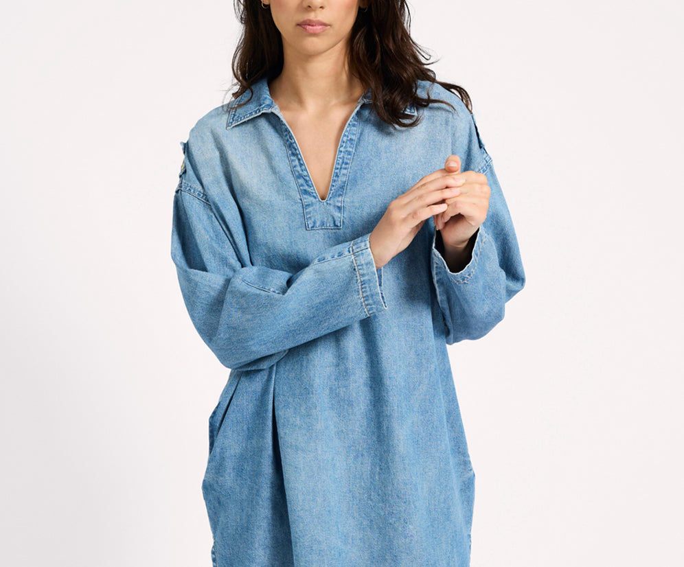 Le Captain Pullover Denim Mini Dress - Blue