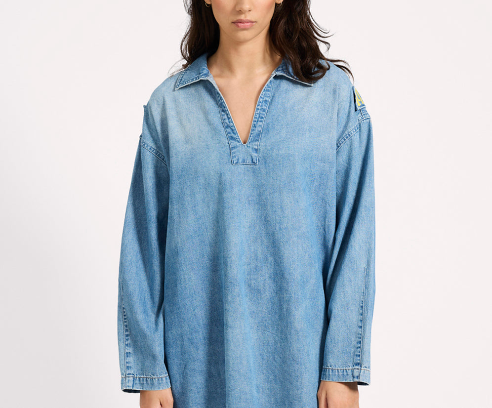 Le Captain Pullover Denim Mini Dress - Blue
