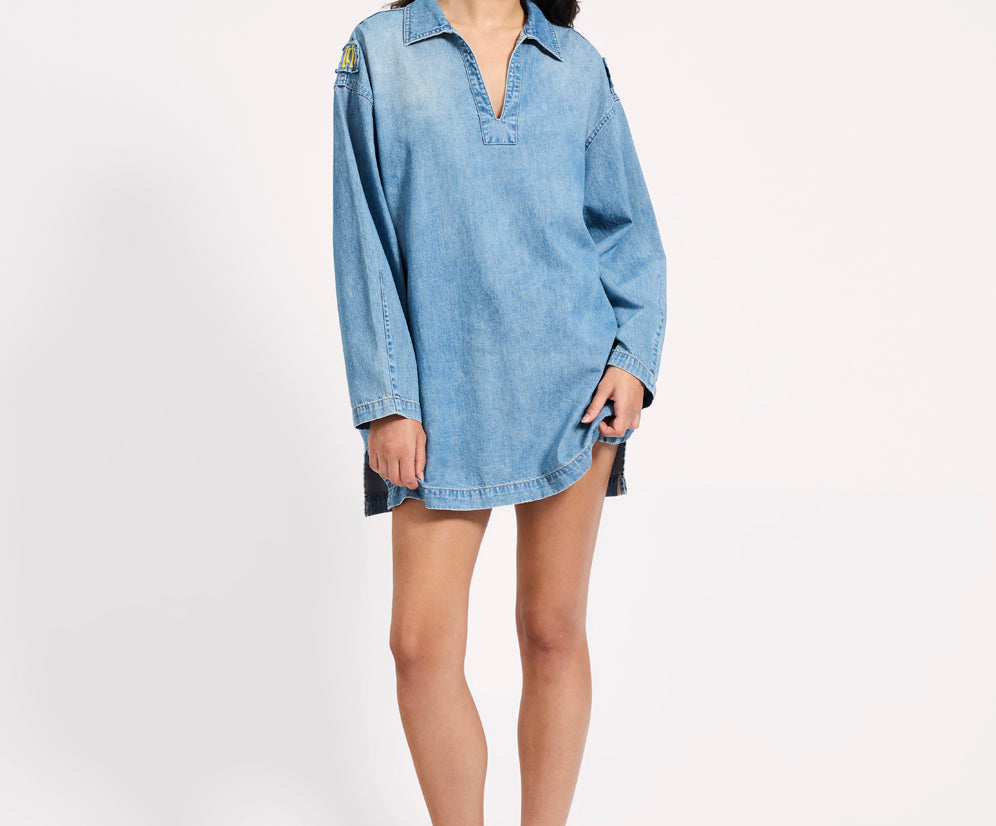 Le Captain Pullover Denim Mini Dress - Blue