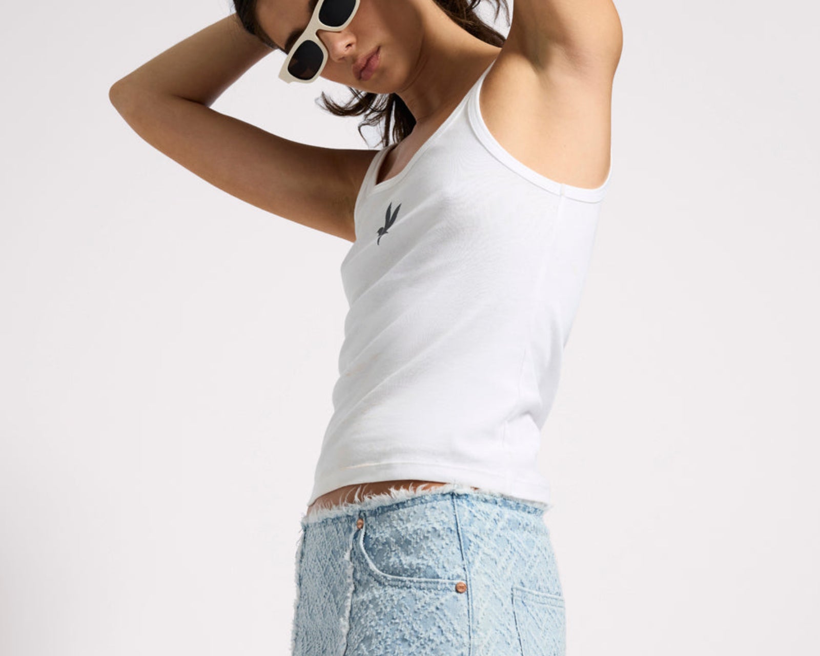 Christina Low Waist Micro Mini Denim Skirt - Chevron Blue