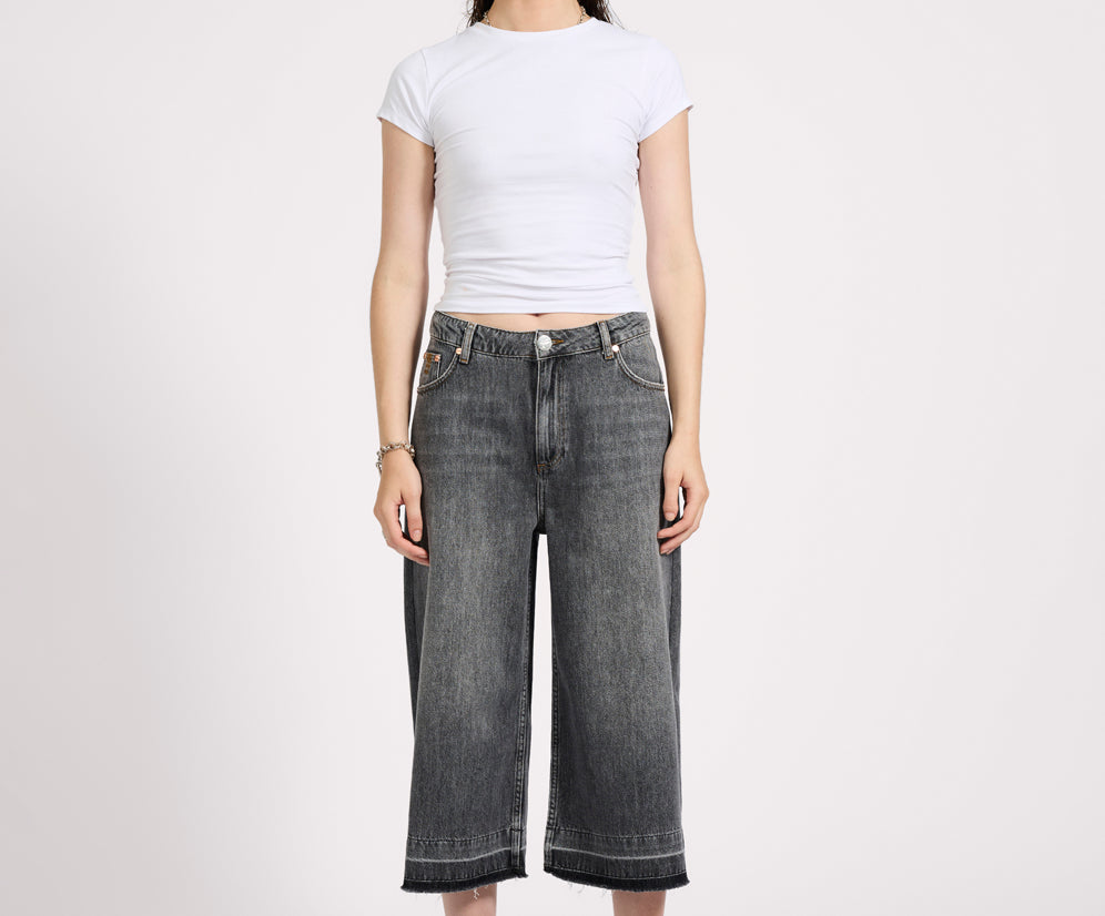 720'S Mid Waist Long Length Denim Jorts - Charcoal