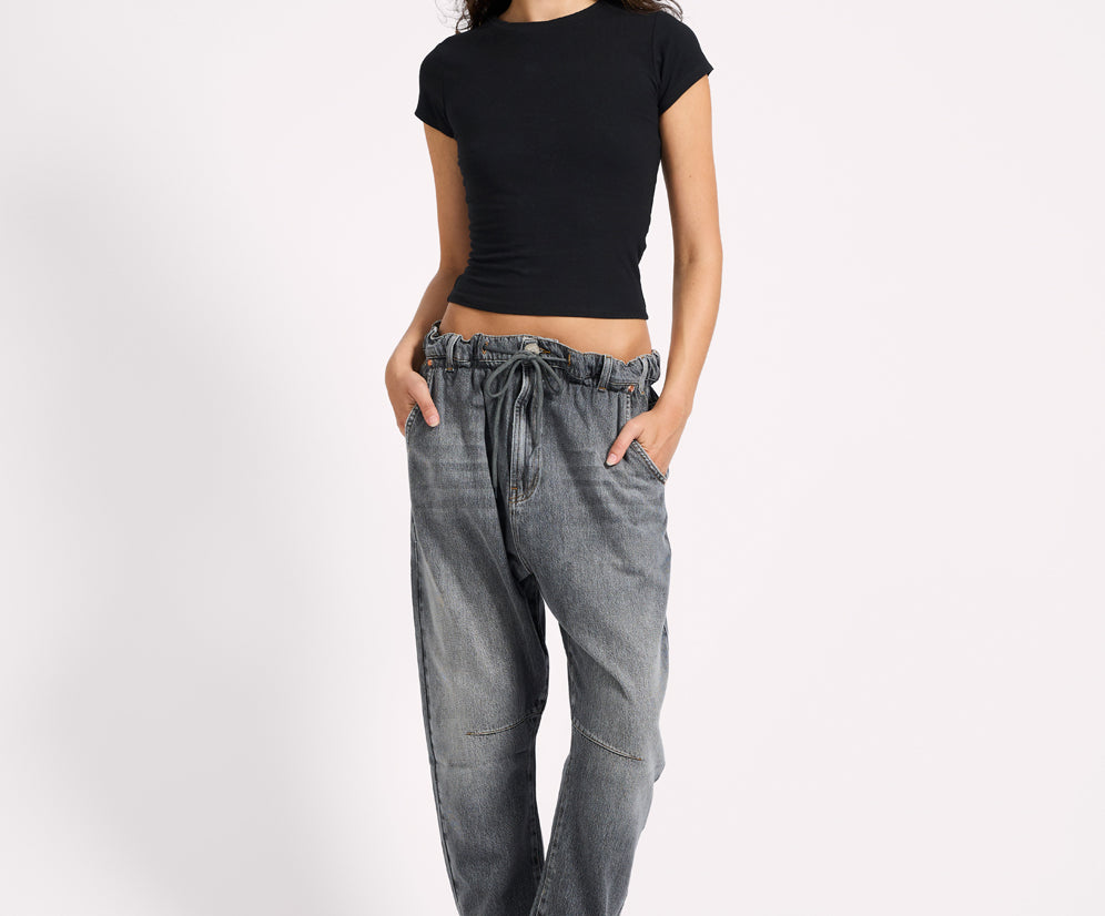 Outcasts Low Waist Drop Crotch Harem Denim Jeans - Charcoal Grey