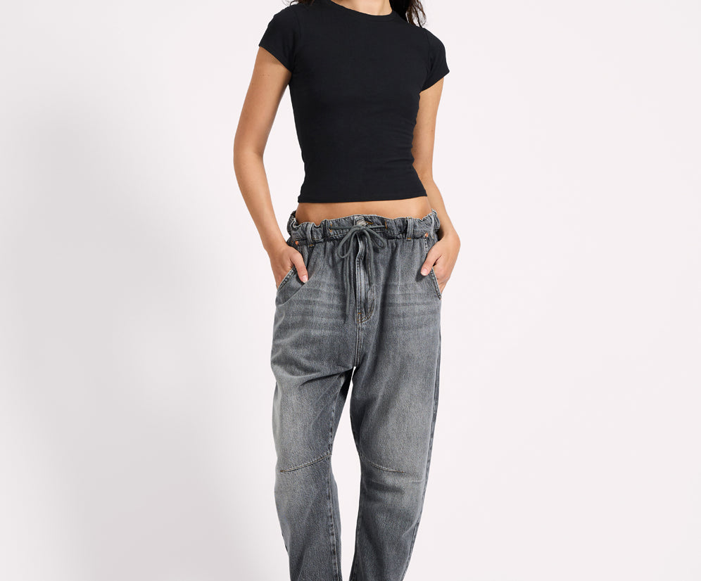 Outcasts Low Waist Drop Crotch Harem Denim Jeans - Charcoal Grey