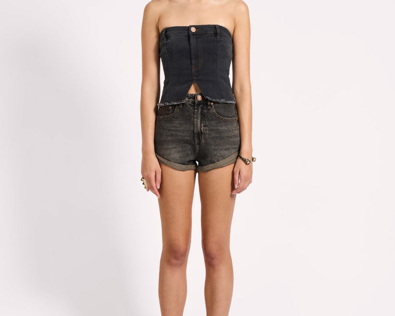Denim Strapless Tube Top - Black