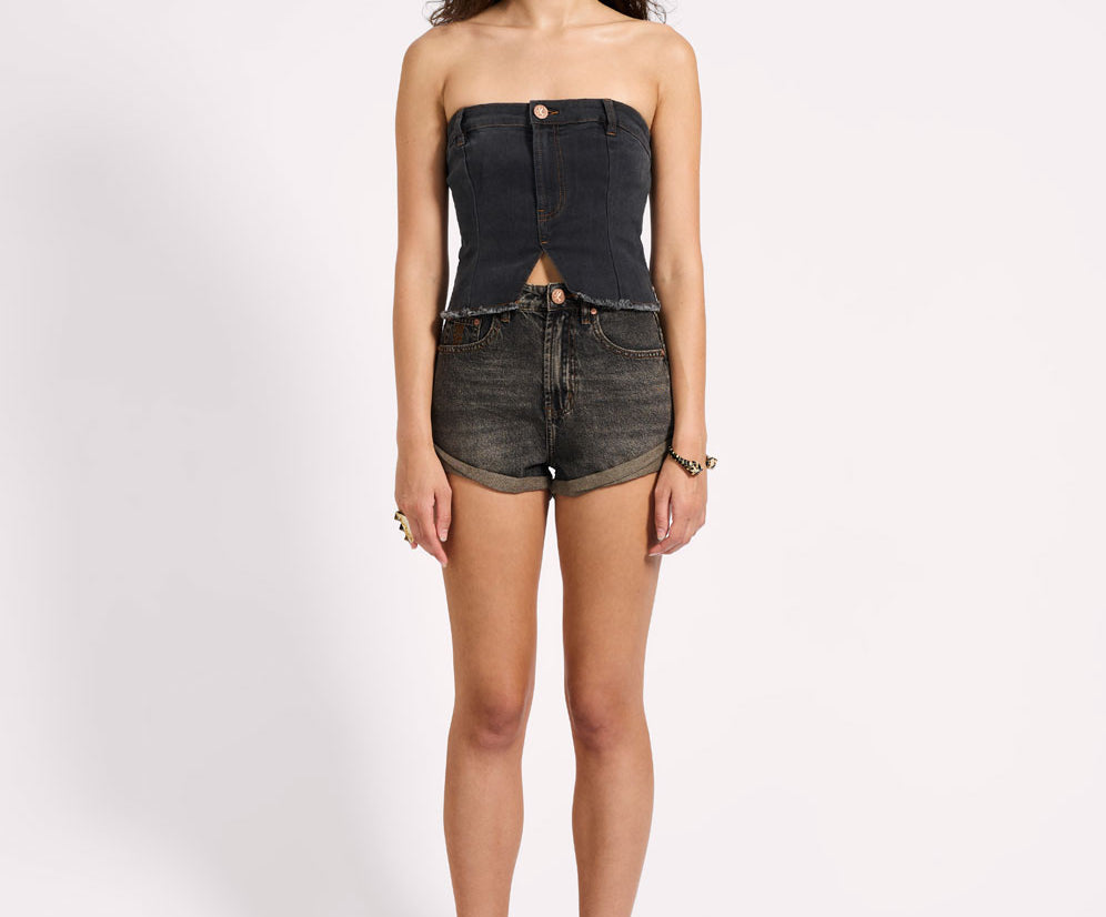 Denim Strapless Tube Top - Black