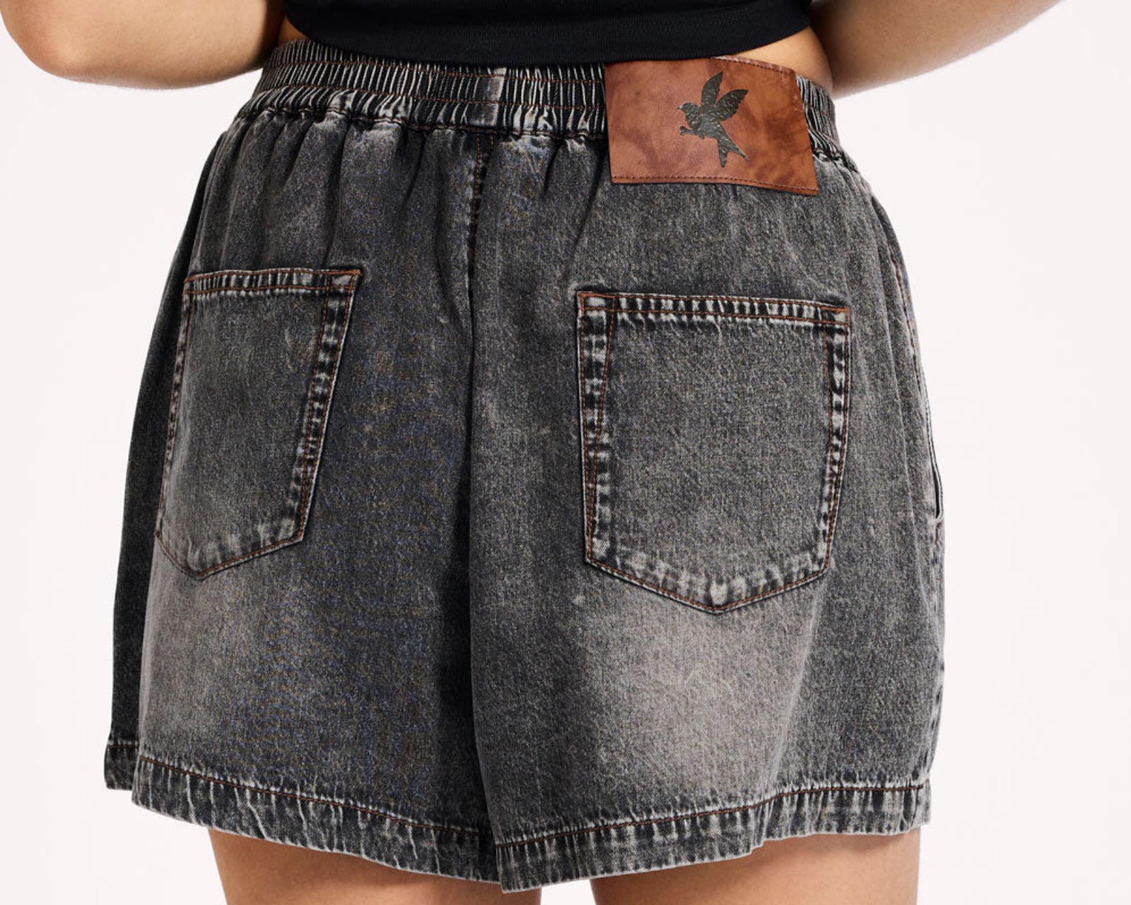 Funks High Waist Elasticated Flippy Denim Short - Charcoal Grey