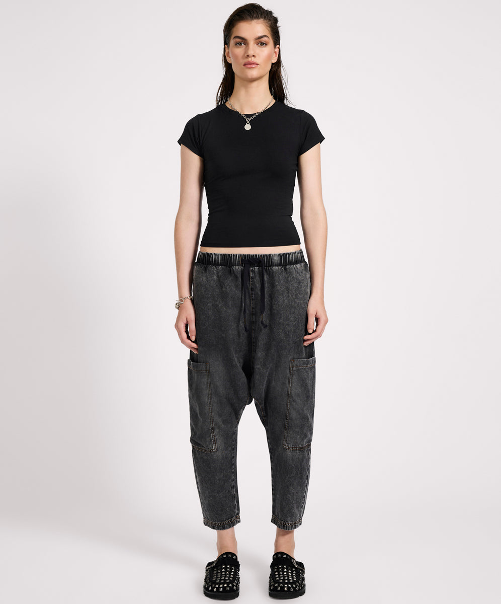  Isla Low Waist Drawstring Harem Denim Jeans - Charcoal Black
