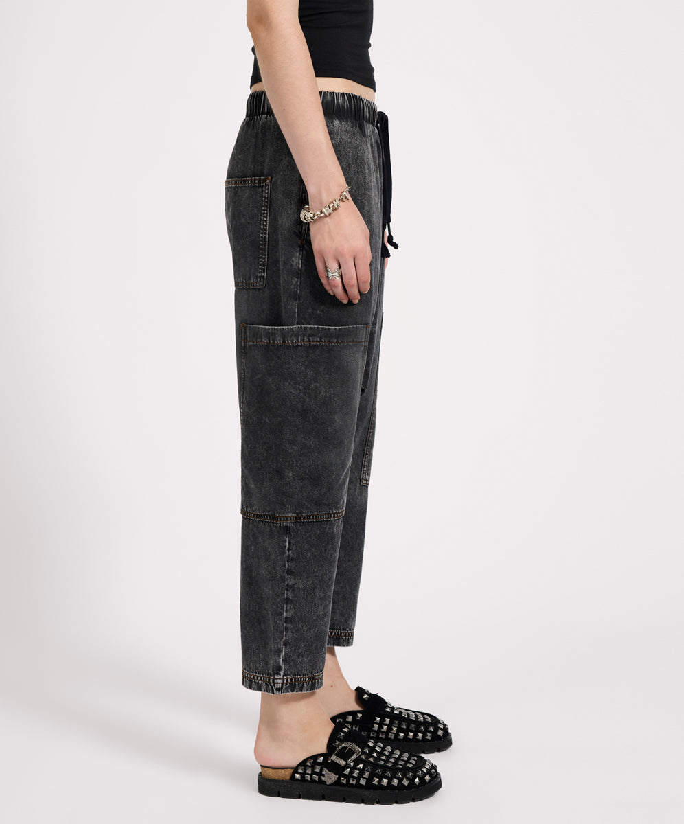  Isla Low Waist Drawstring Harem Denim Jeans - Charcoal Black