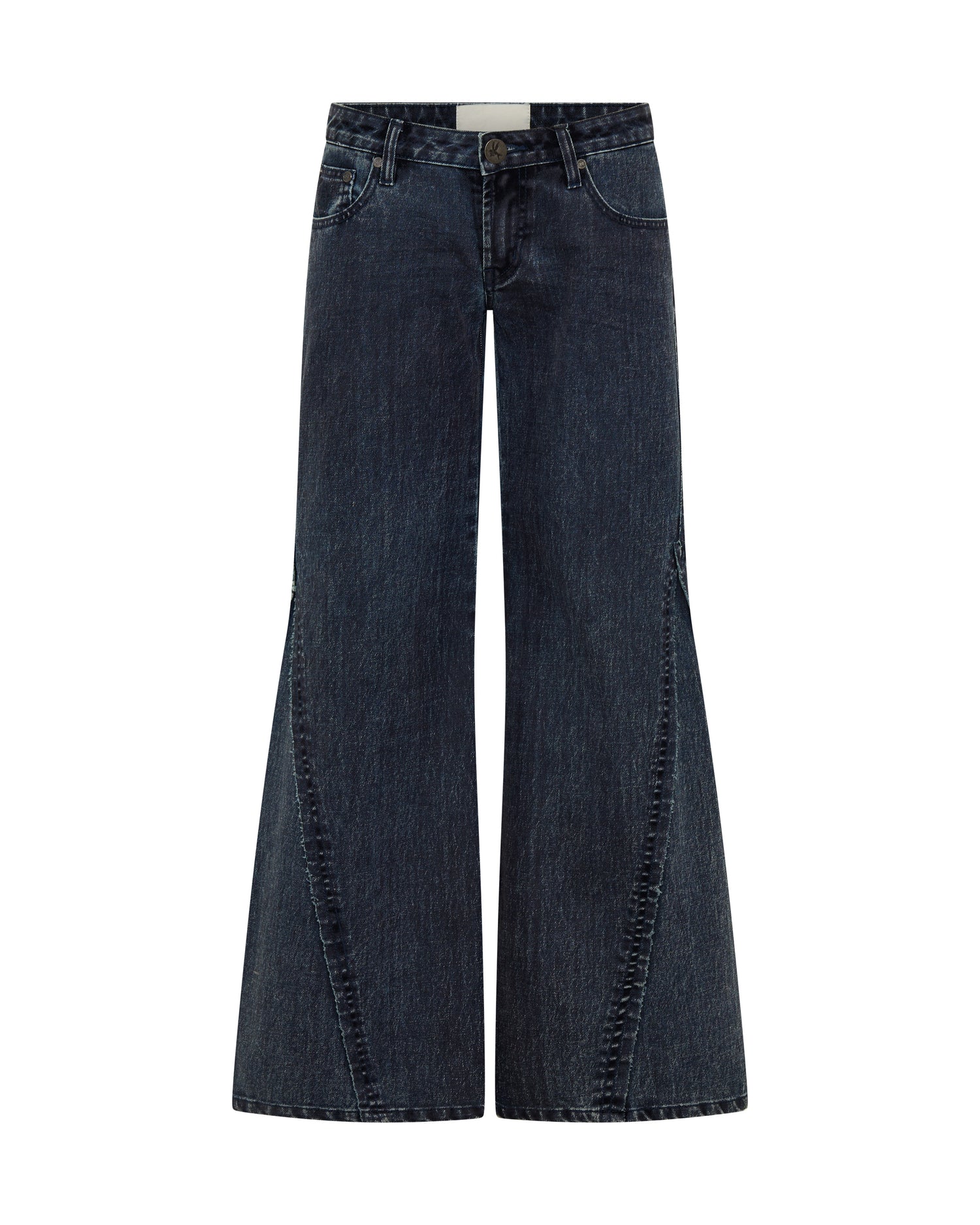Women's Wide Leg Denim Jeans Johnnies Low Waist Wide Leg Flared Denim Jeans - Indigo Blue