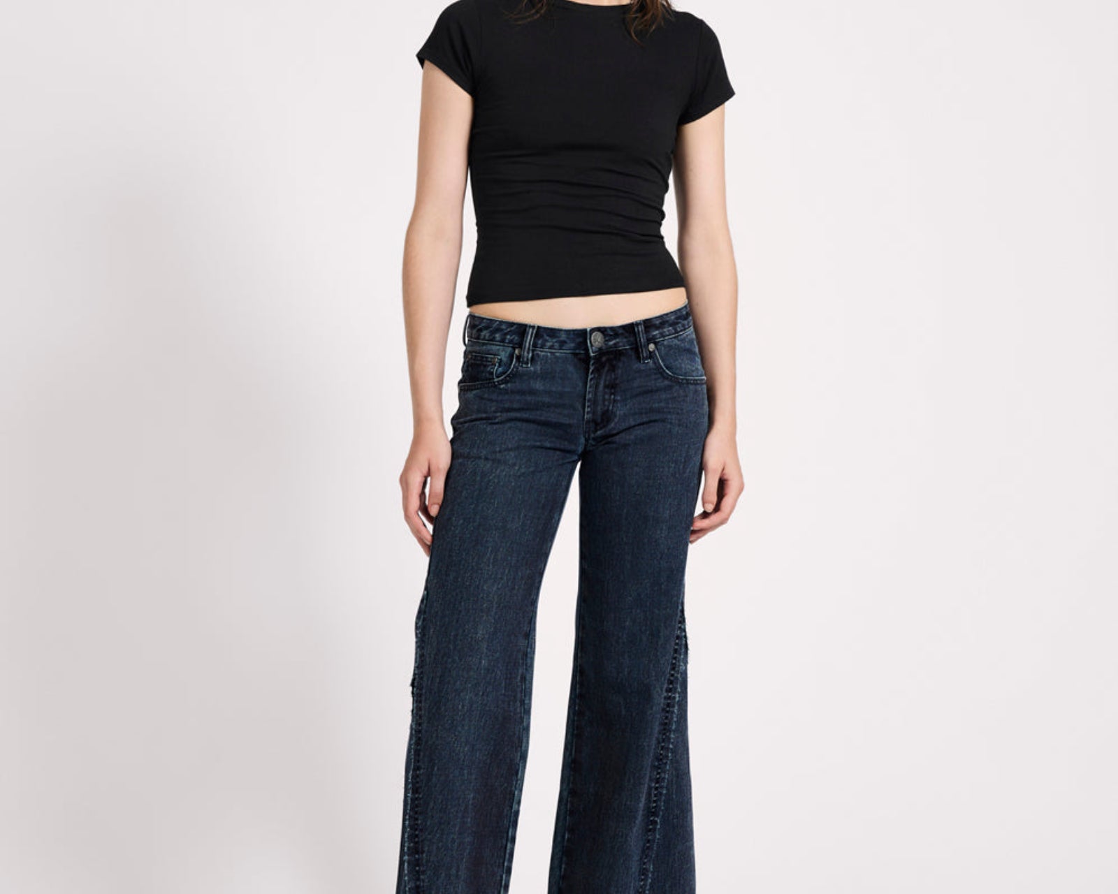 Johnnies Low Waist Wide Leg Flared Denim Jeans - Indigo Blue
