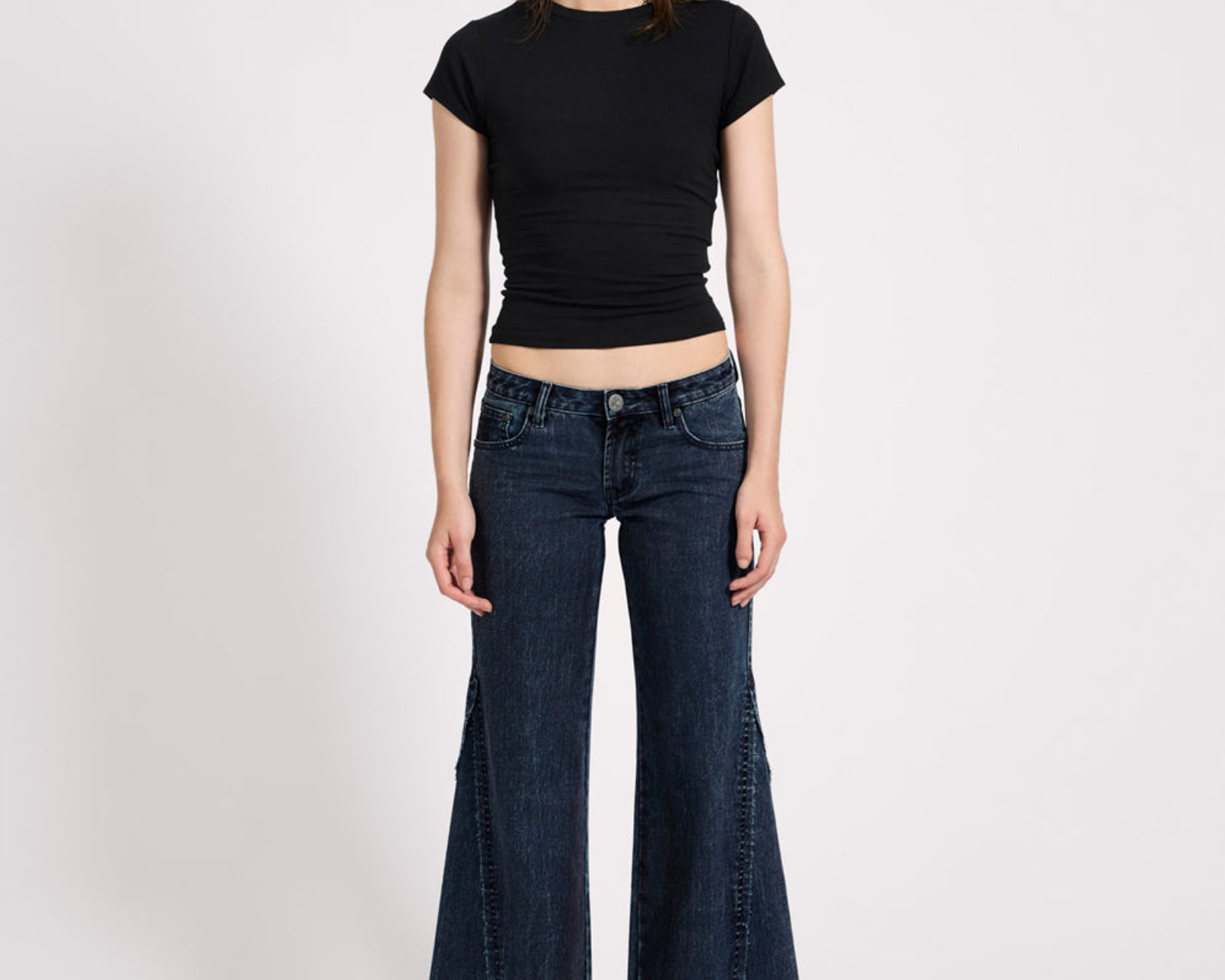Johnnies Low Waist Wide Leg Flared Denim Jeans - Indigo Blue