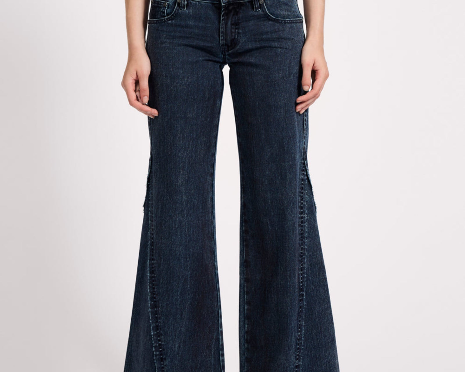Johnnies Low Waist Wide Leg Flared Denim Jeans - Indigo Blue