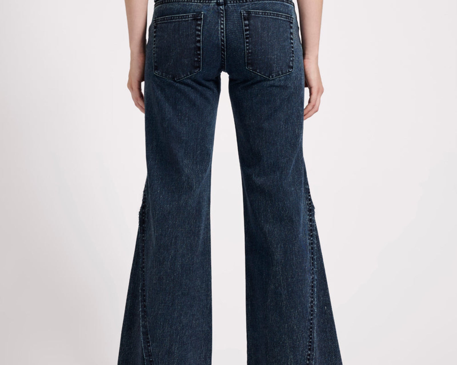 Johnnies Low Waist Wide Leg Flared Denim Jeans - Indigo Blue