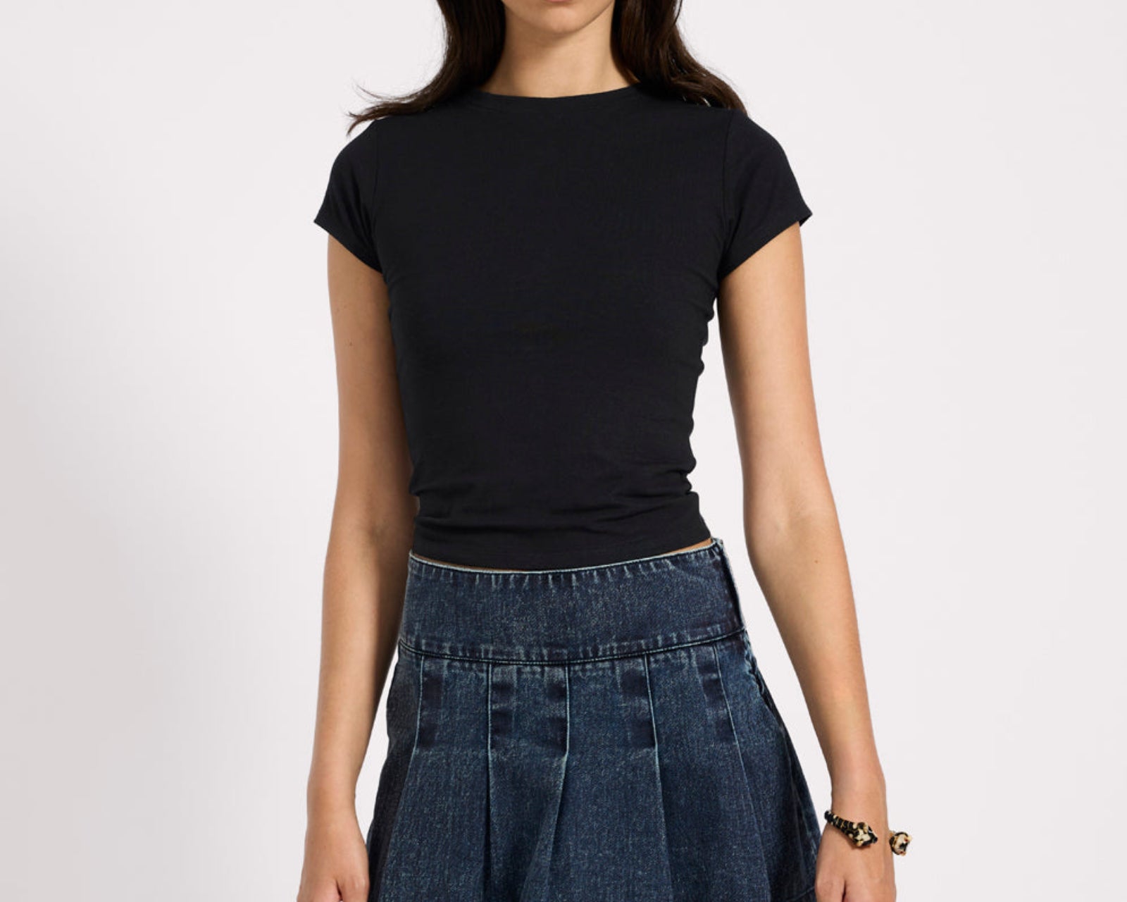 Pleated Low Waist Micro Mini Denim Skirt - Indigo Blue