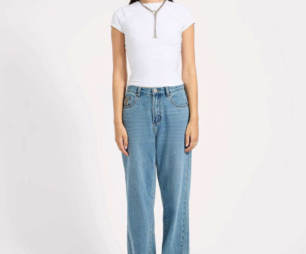 Baxters Mid Waist Wide Leg Denim Jeans - Blue Crush