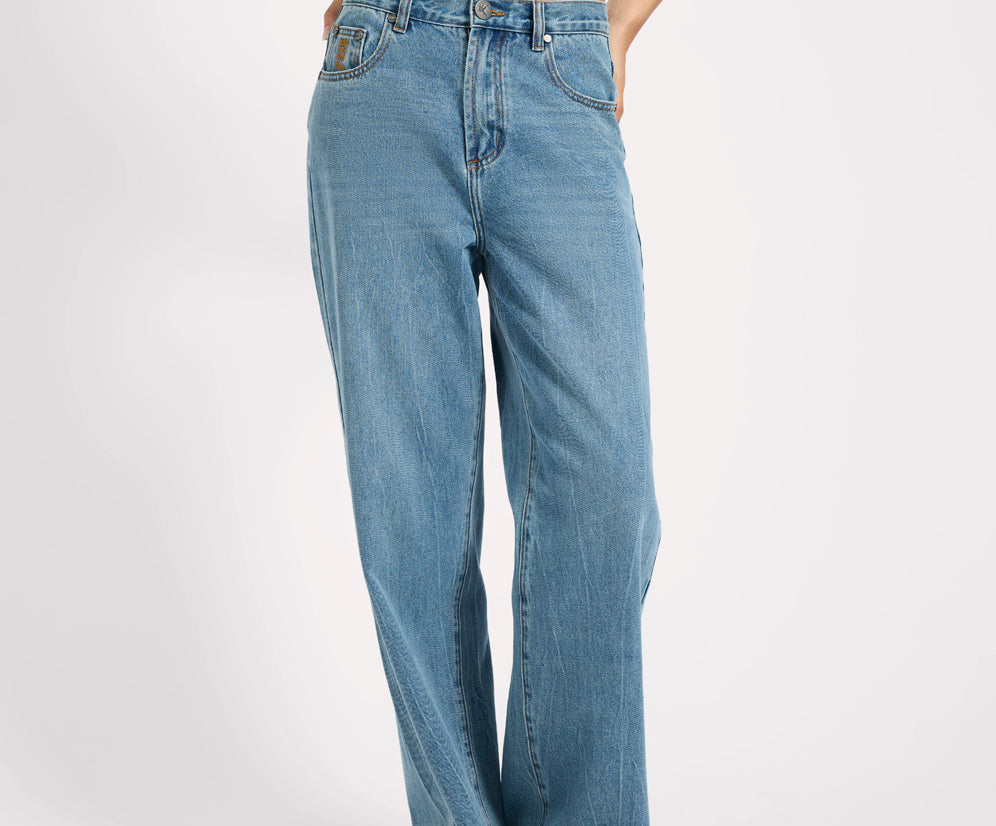 Baxters Mid Waist Wide Leg Denim Jeans - Blue Crush