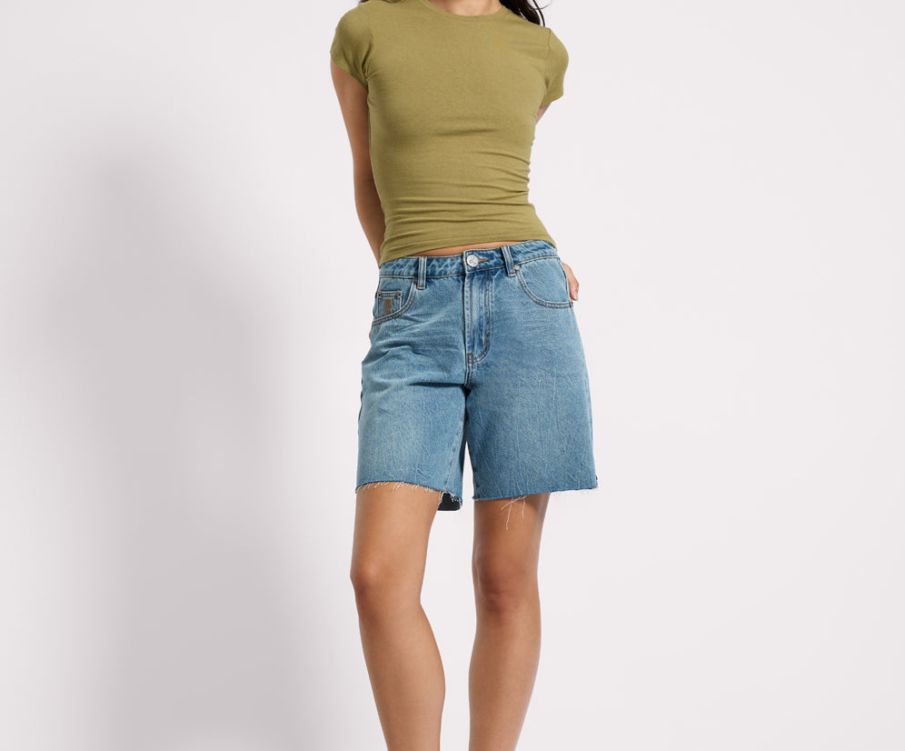 Jacksons Mid Waist Wide Leg Denim Shorts - Blue Crush