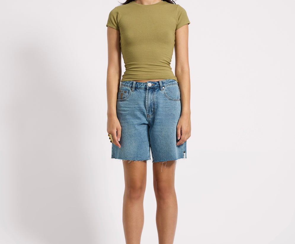 Jacksons Mid Waist Wide Leg Denim Shorts - Blue Crush
