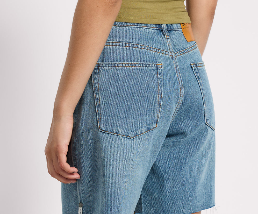 Jacksons Mid Waist Wide Leg Denim Shorts - Blue Crush
