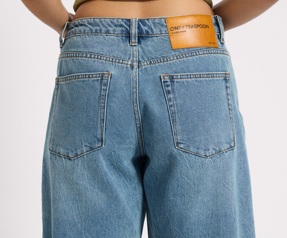 Jacksons Mid Waist Wide Leg Denim Shorts - Blue Crush