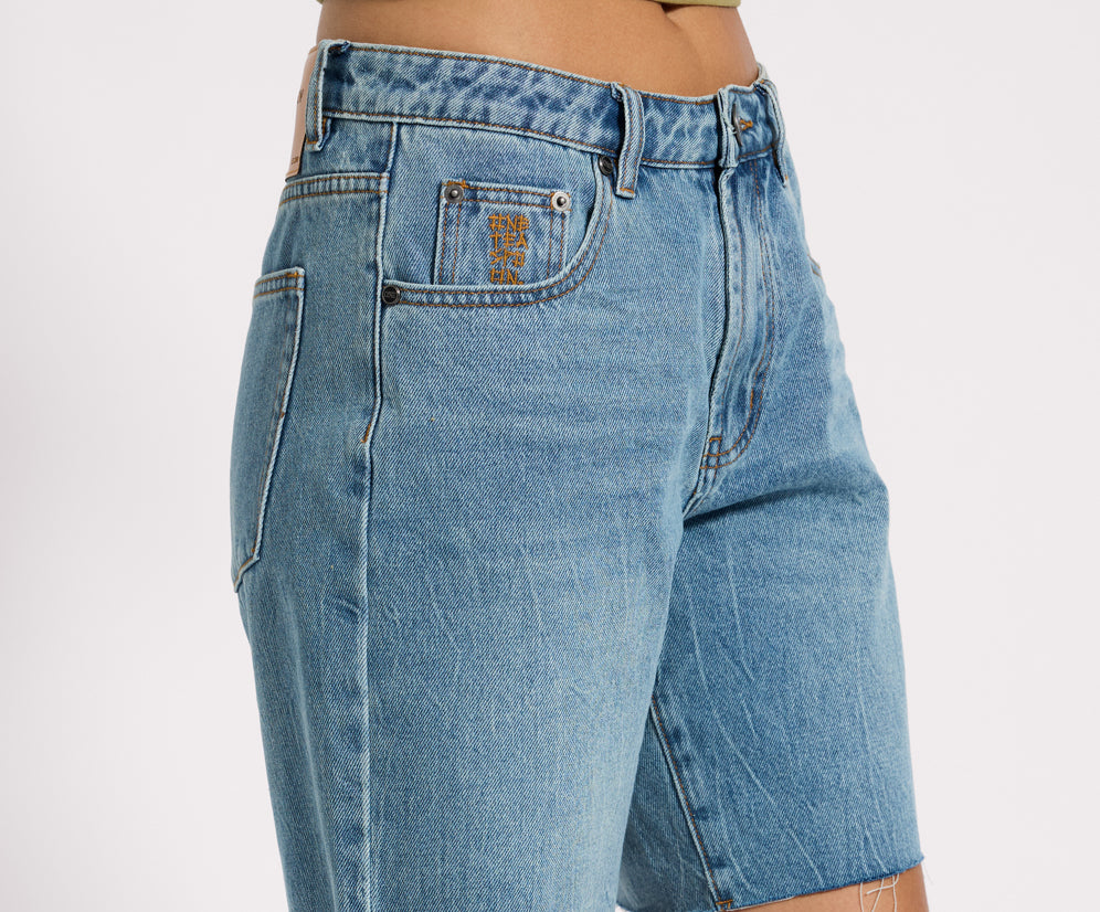Jacksons Mid Waist Wide Leg Denim Shorts - Blue Crush