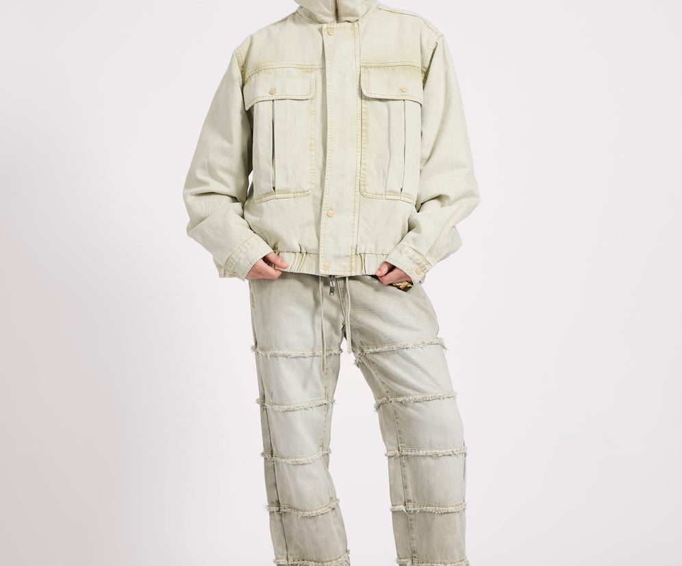 Denim Utility Puffer Jacket - Antique Stone