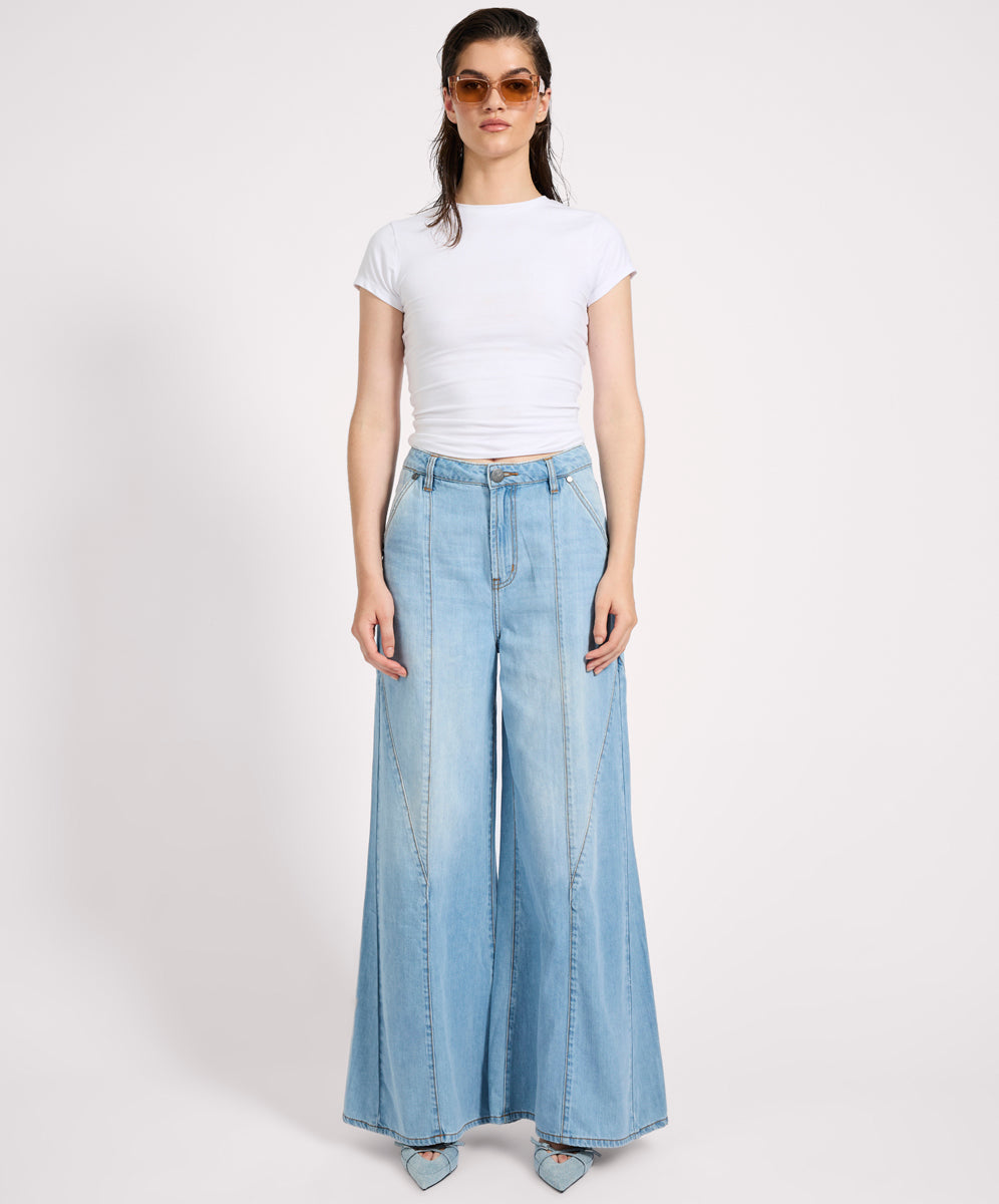  Hollywoods High Waist Wide Leg Denim Jeans - Cool Blue