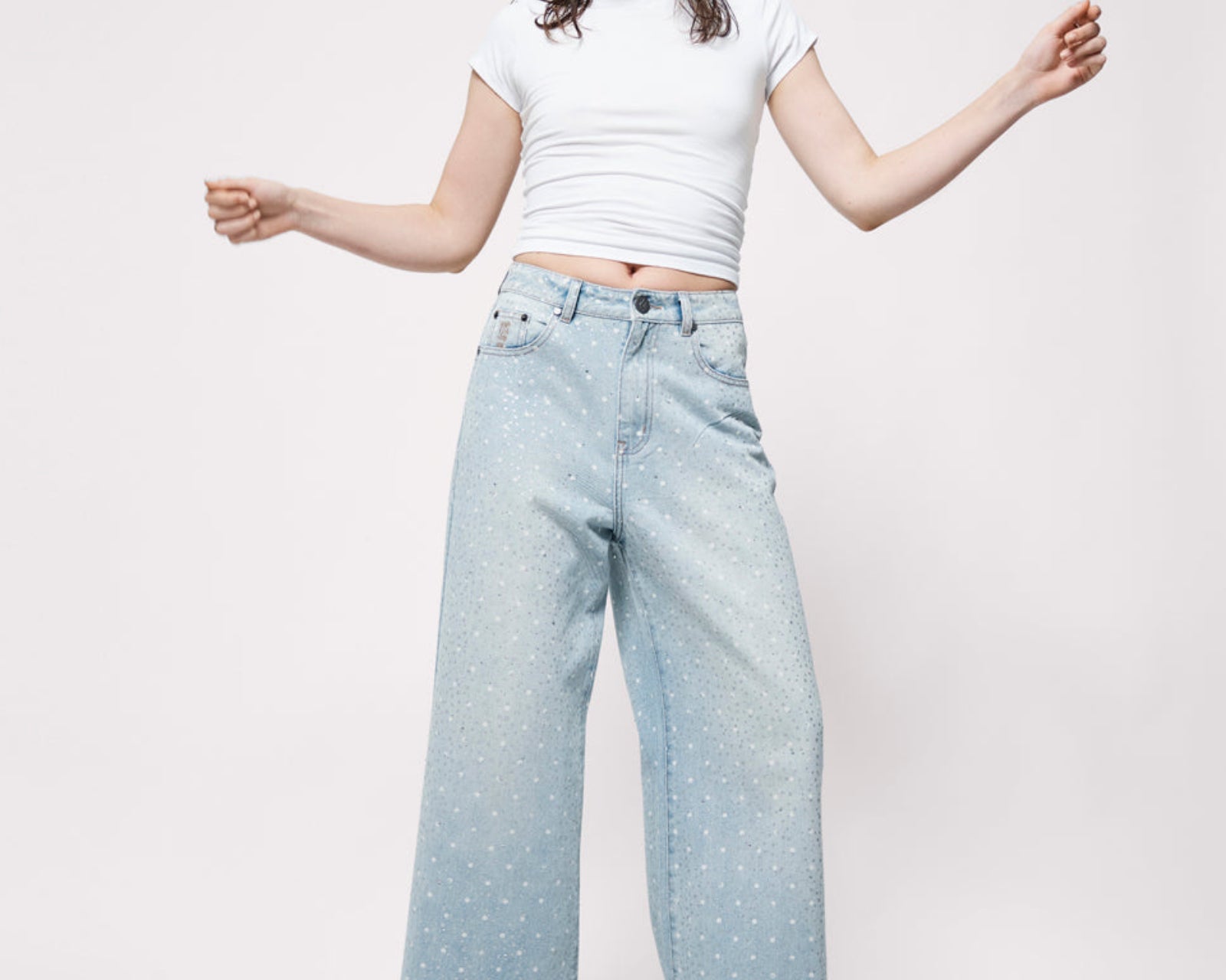 Love Machines Mid Waist Super Wide Leg Denim Jeans - Blue Sparkle