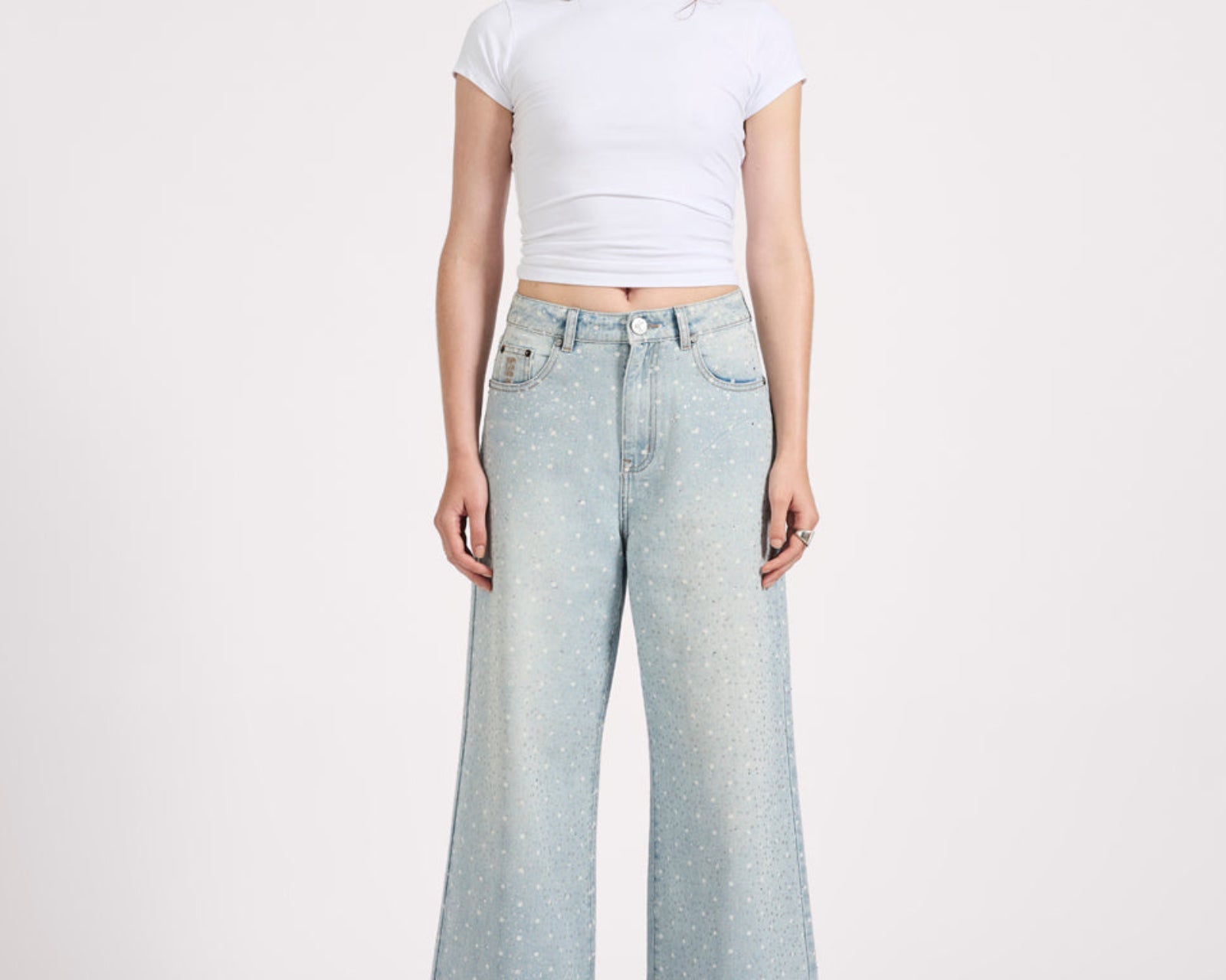 Love Machines Mid Waist Super Wide Leg Denim Jeans - Blue Sparkle