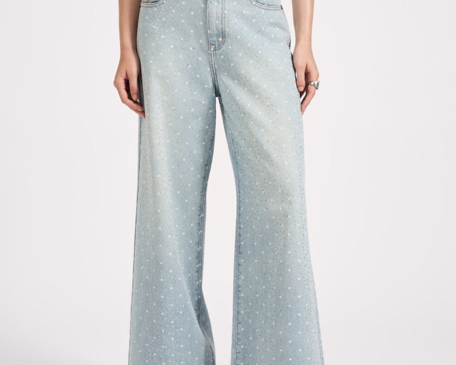 Love Machines Mid Waist Super Wide Leg Denim Jeans - Blue Sparkle