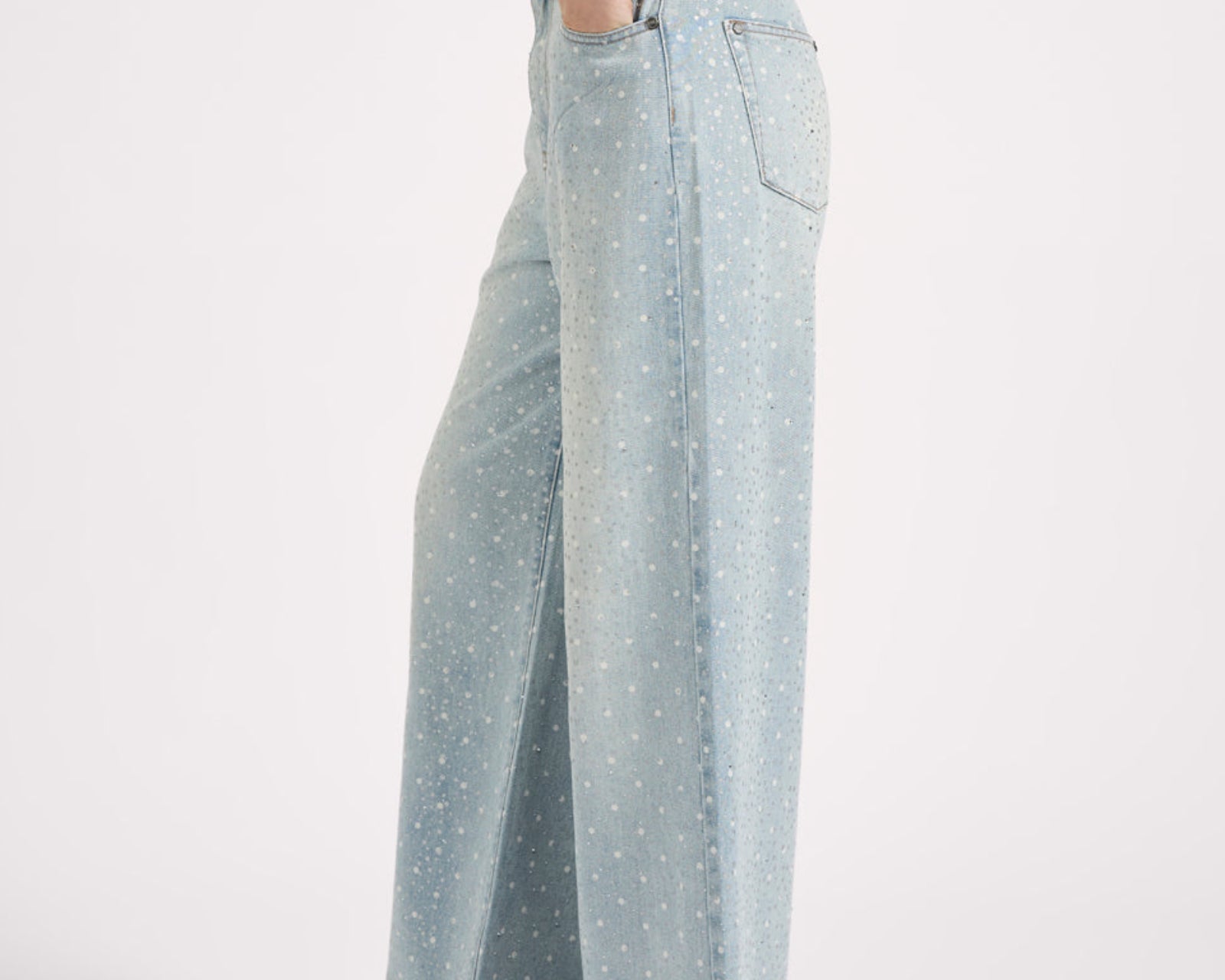 Love Machines Mid Waist Super Wide Leg Denim Jeans - Blue Sparkle