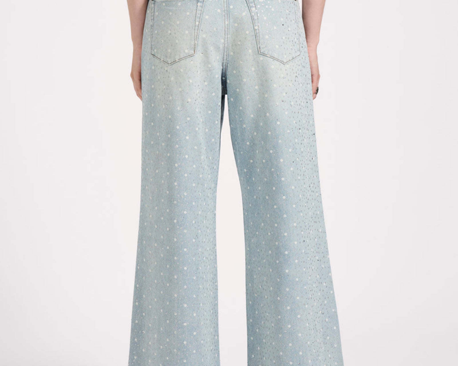 Love Machines Mid Waist Super Wide Leg Denim Jeans - Blue Sparkle