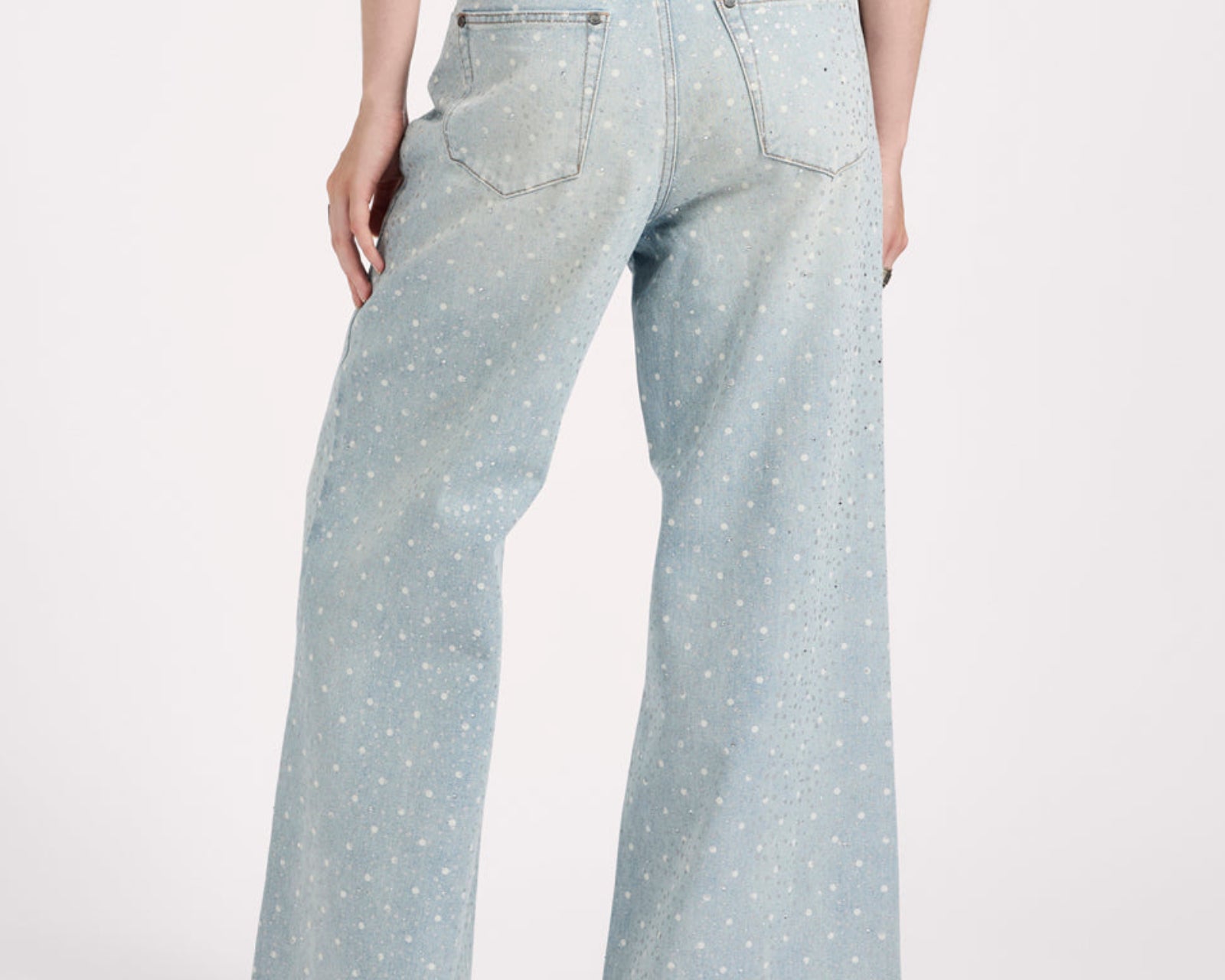 Love Machines Mid Waist Super Wide Leg Denim Jeans - Blue Sparkle