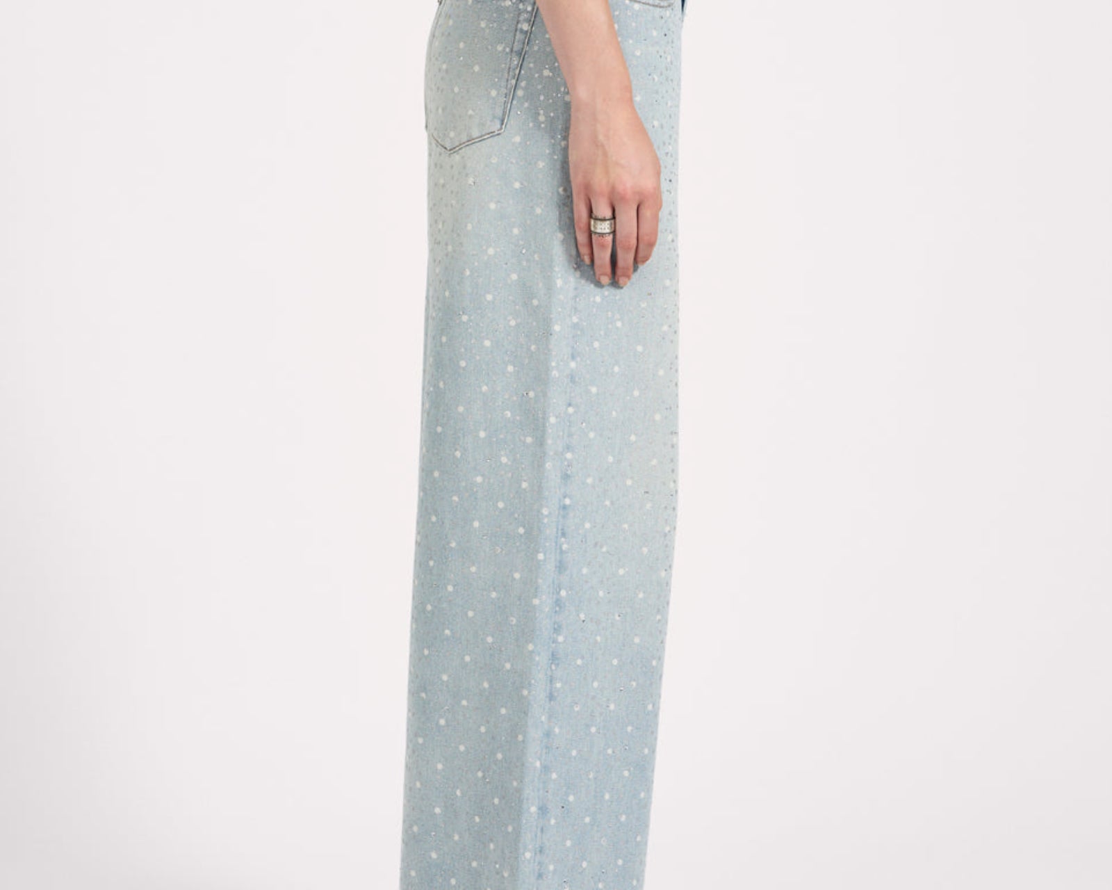 Love Machines Mid Waist Super Wide Leg Denim Jeans - Blue Sparkle