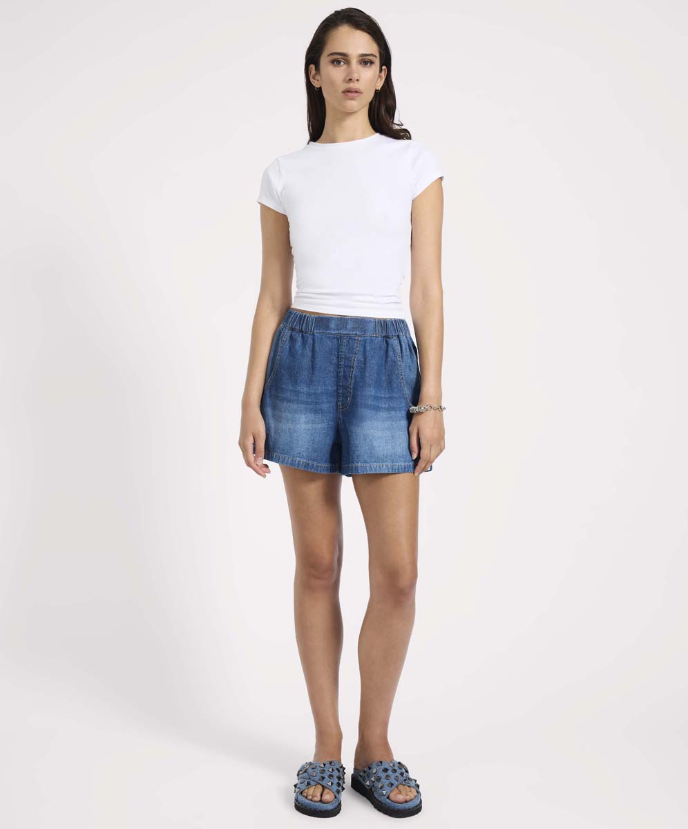 Women's Denim Funks High Waist Elasticated Flippy Denim Shorts - Blue Pasadena