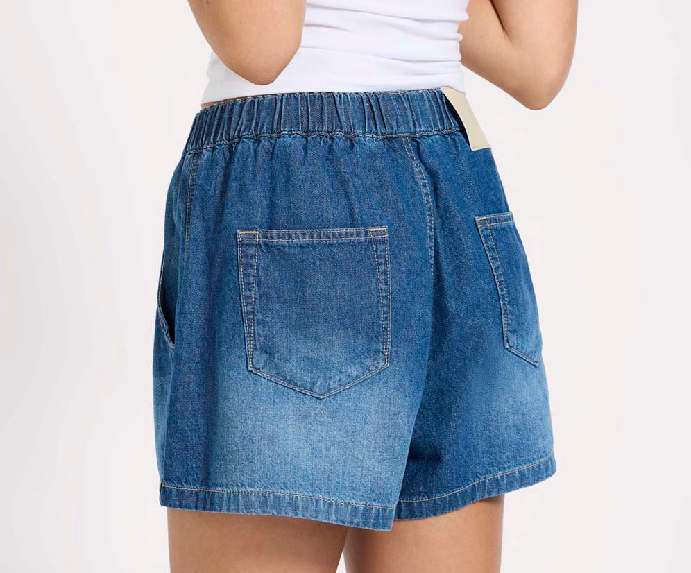 Funks High Waist Elasticated Flippy Denim Shorts Blue Pasadena