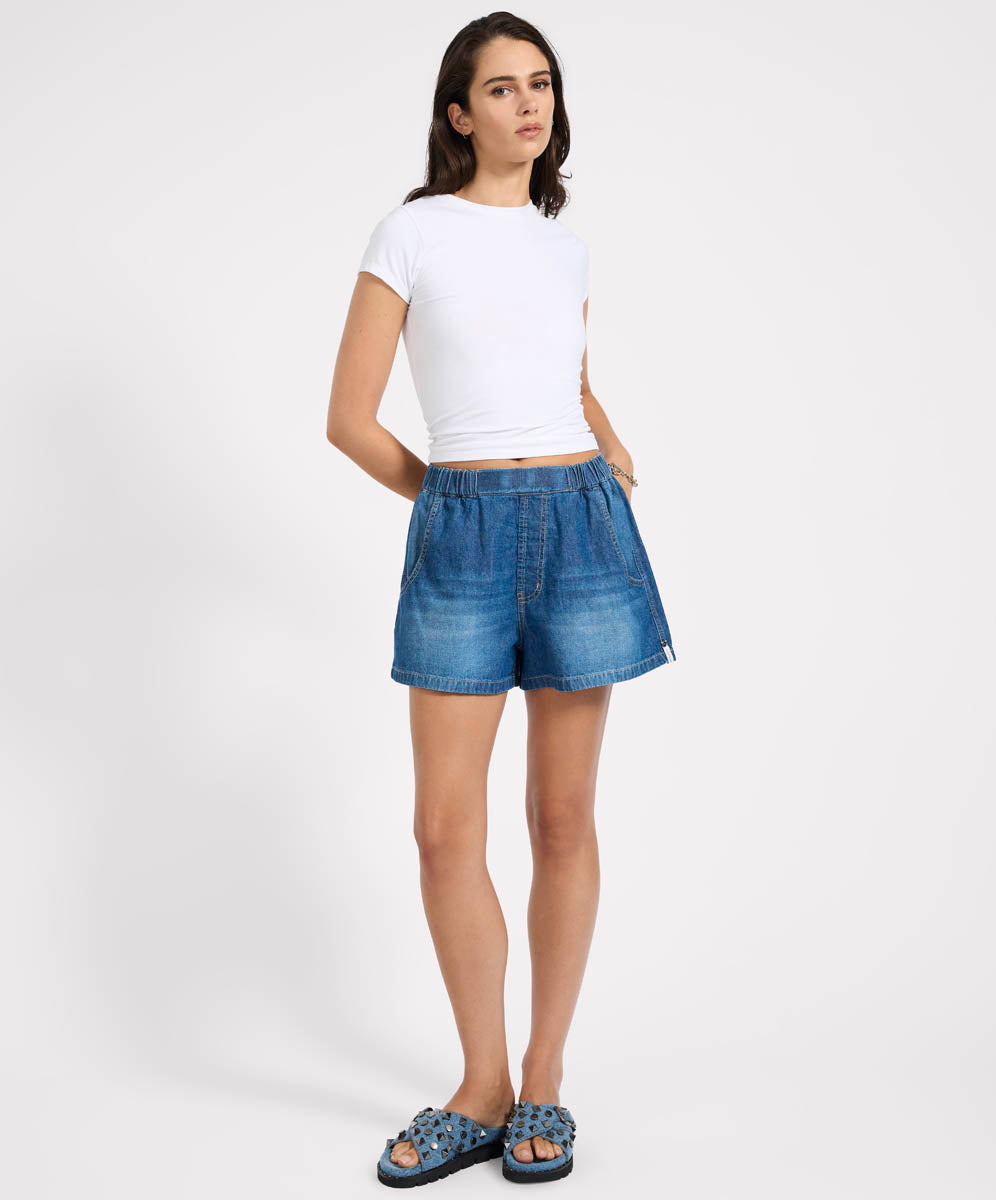 Women's Denim Funks High Waist Elasticated Flippy Denim Shorts - Blue Pasadena